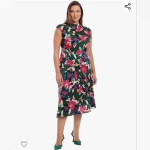 Maggy London Green Floral Midi Dress